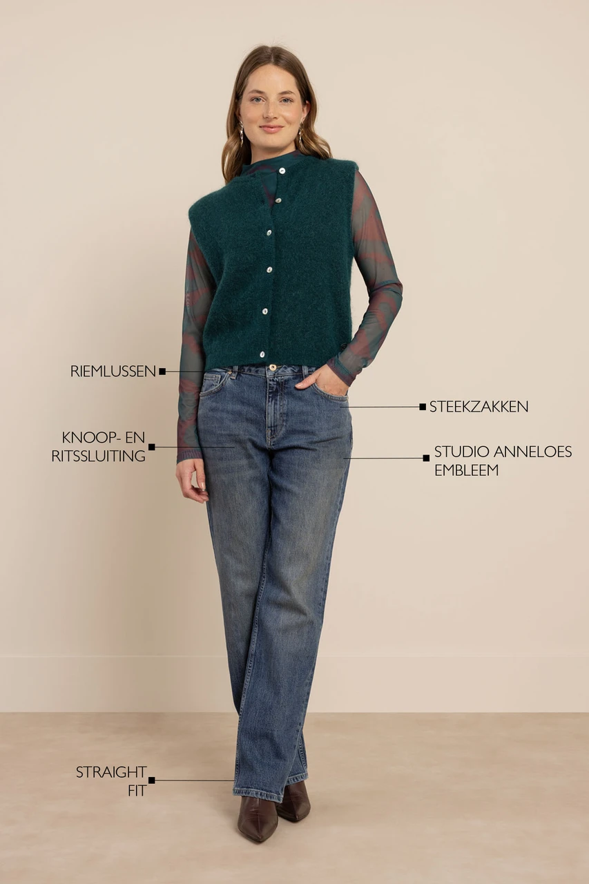 Studio Anneloes Sage Straight Denim Trousers Vintage Stone